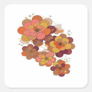 Fresh Silver ORANGE AND PINK FLOWERS WITH GOLDEN Square Sticker