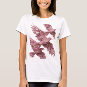 Fresh Silver PINK BIRDS IN FLIGHT Slogan Design T-Shirt