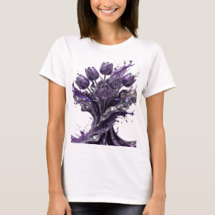 Fresh Silver PURPLE FLORAL FUSION Wearable Art T-Shirt