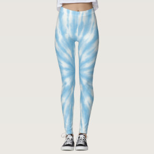 Fresh Sky Blue and White Tie-Dye Cloud Inspired Leggings