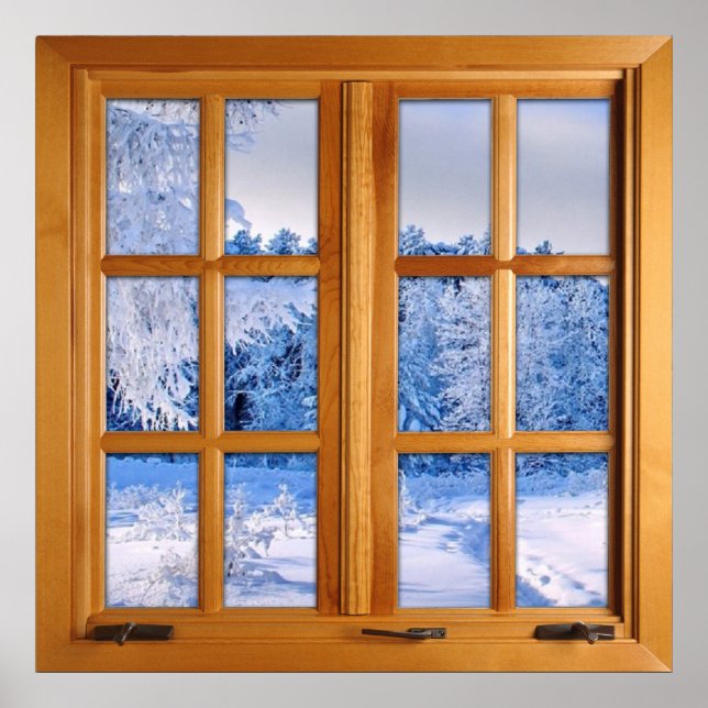 Fresh Snow Fall Square Faux Window Illusion Poster (Front)