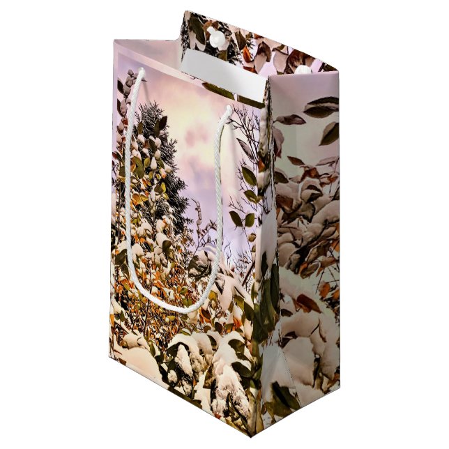 Fresh Snow On Coloured Leaves Small Gift Bag (Front Angled)