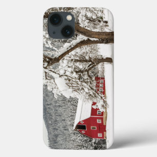 Fresh snow on red barn iPhone 13 case
