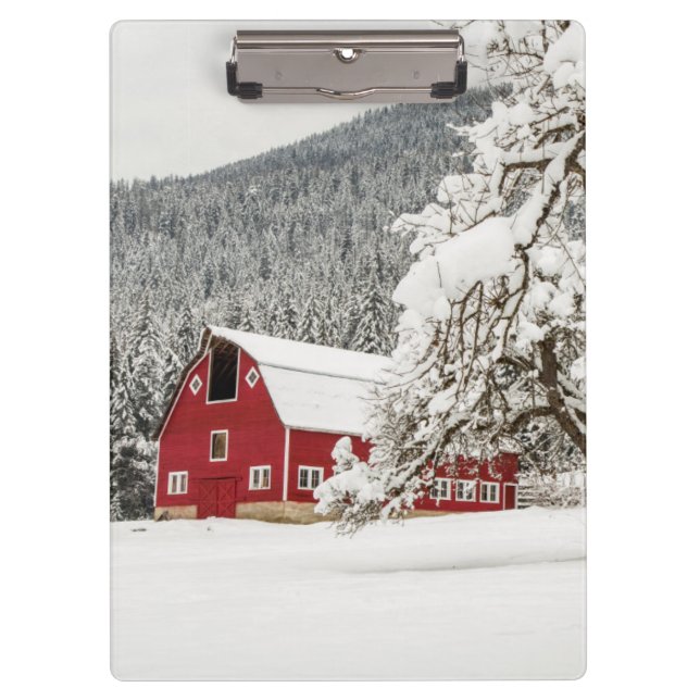 Fresh snow on red barn clipboard (Front)