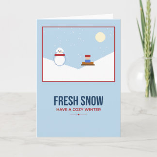 Fresh Snow Sledding Hill Snowman Winter Card