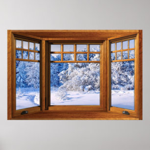 Fresh Snow Winter View - Fake Window Illusion Poster