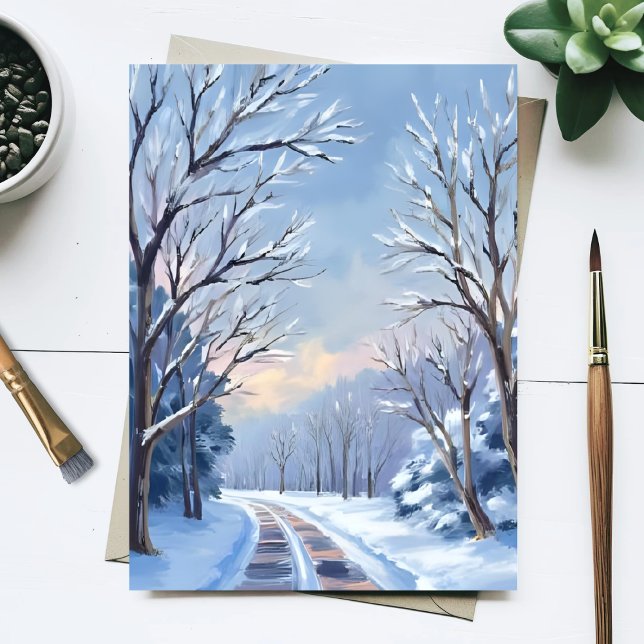 Fresh Snowfall | Winter Road Watercolor Nature Postcard (Creator Uploaded)