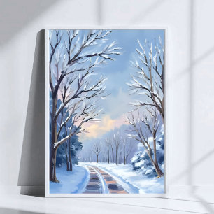 Fresh Snowfall Winter Road Watercolor Nature Poster