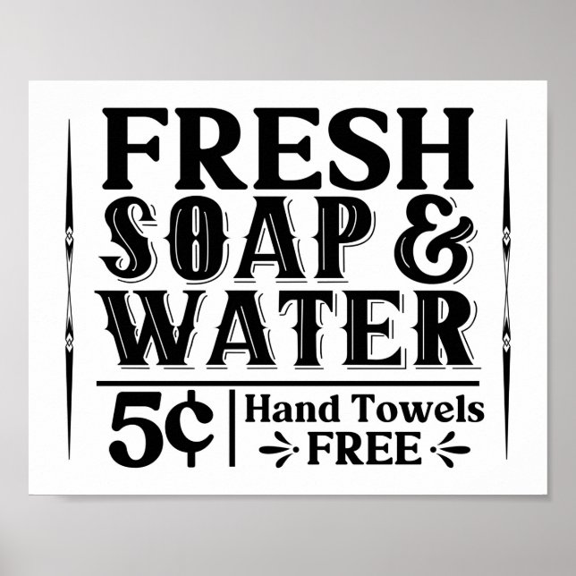 Fresh Soap & Water Vintage Farmhouse Bathroom Poster (Front)