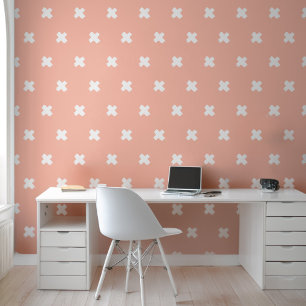 Fresh Soft-Peach-White Cross Pattern Wallpaper