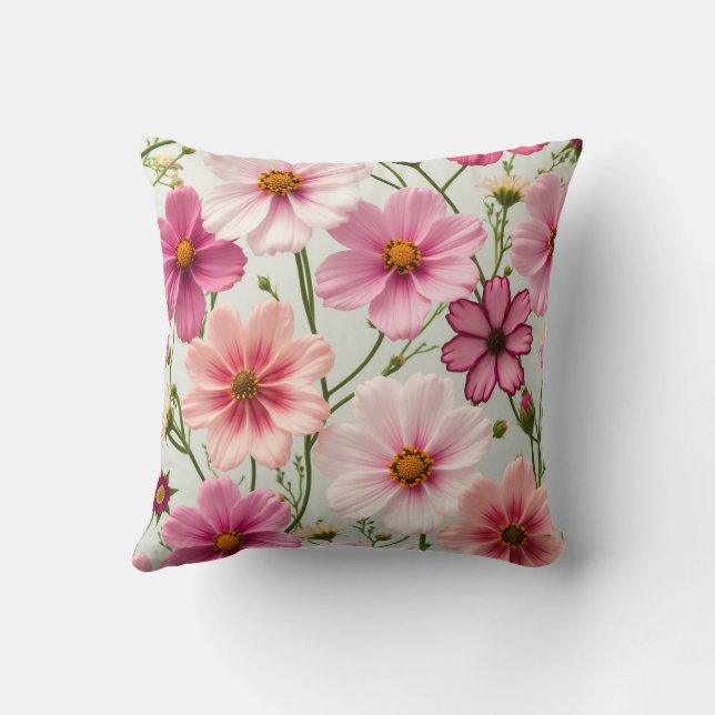 Fresh spring, beautiful cosmos flowers cushion (Back)