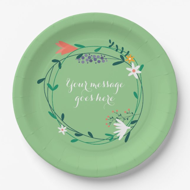 Fresh Spring Floral Garland Paper Plate (Front)