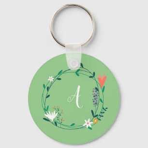 Fresh Spring Floral Garland Personalised Initial Key Ring