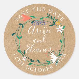 Fresh Spring Floral Garland Save the Date Classic Round Sticker