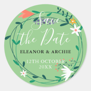 Fresh Spring Floral Garland Save the Date Classic Round Sticker