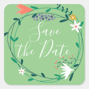 Fresh Spring Floral Garland Save the Date Square Sticker