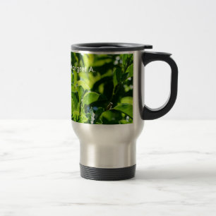 Fresh spring green leaves, add name travel mug