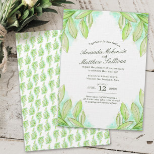 Fresh spring green leaves wedding invitation