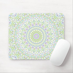 Fresh Spring Mandala in Green, Blue, and Lavender Mouse Mat