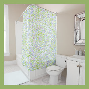 Fresh Spring Mandala in Green, Blue, and Lavender Shower Curtain