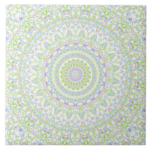 Fresh Spring Mandala in Green, Blue, and Lavender Tile