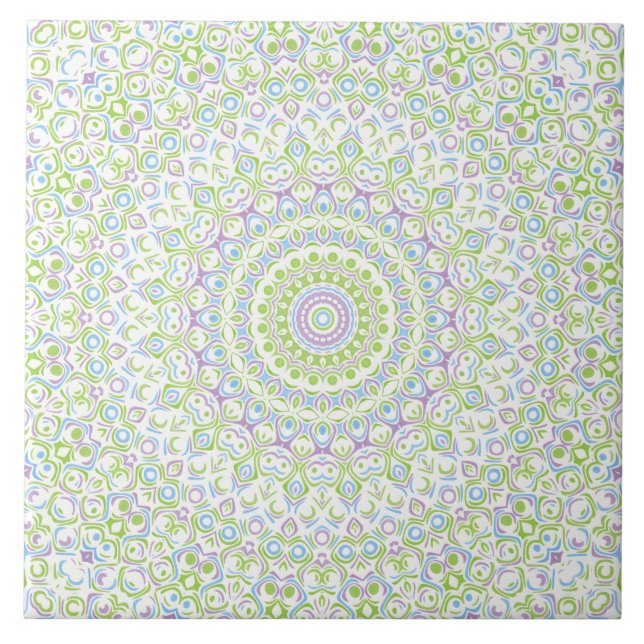 Fresh Spring Mandala in Green, Blue, and Lavender Tile (Front)