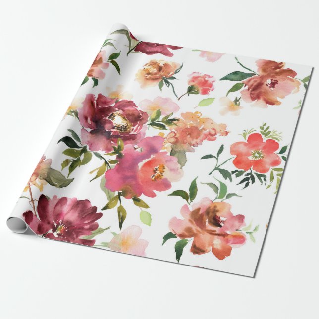 Fresh Spring Summer Floral Wedding Wrapping Paper (Unrolled)