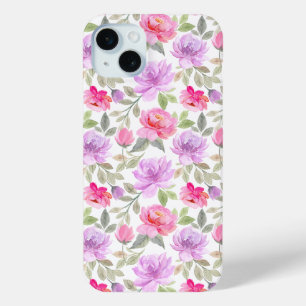 Fresh Spring Vibe: Pink and Purple Floral Design iPhone 15 Mini Case