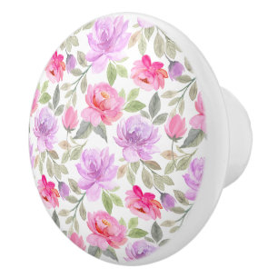 Fresh Spring Vibe: Pink and Purple Floral Design Ceramic Knob