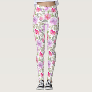 Fresh Spring Vibe: Pink and Purple Floral Design Leggings