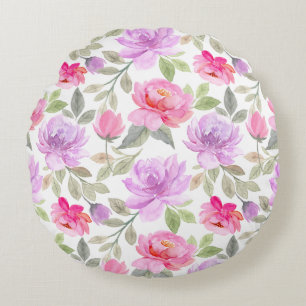 Fresh Spring Vibe: Pink and Purple Floral Design Round Cushion