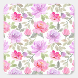 Fresh Spring Vibe: Pink and Purple Floral Design Square Sticker