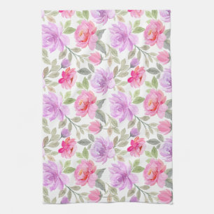 Fresh Spring Vibe: Pink and Purple Floral Design Tea Towel