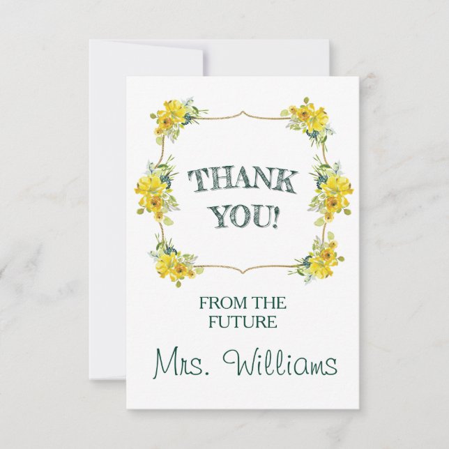 Fresh Spring Yellow Floral Bridal Shower Thank You Card (Front)