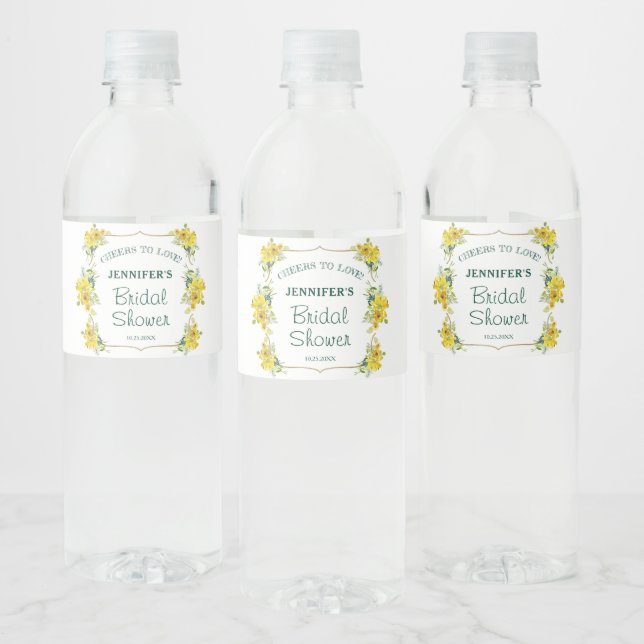 Fresh Spring Yellow Floral Bridal Shower    Water Bottle Label (Bottles)