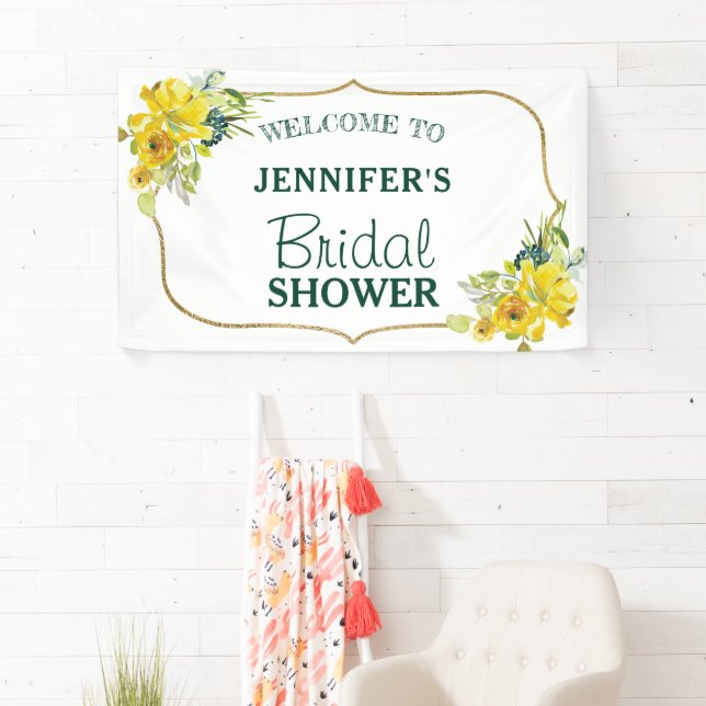 Fresh Spring Yellow Floral Bridal Shower Welcome Banner (Insitu)