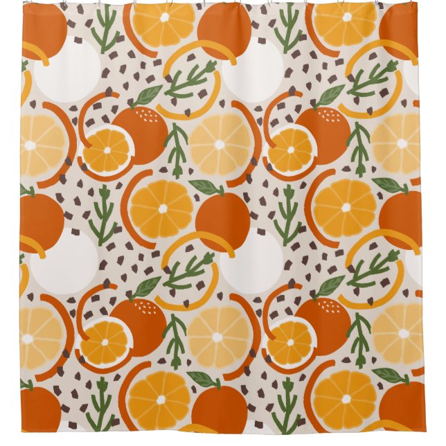 Fresh Squeezed Citrus Fruit Confetti Retro Kitchen Shower Curtain (Front)