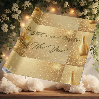 Fresh Start New Chapter Midnight Gold Champagne  Wrapping Paper