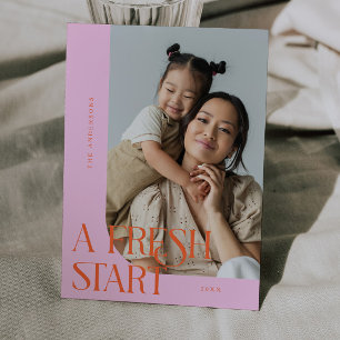 Fresh Start New Year Orange Curved Frame Photo Holiday Card