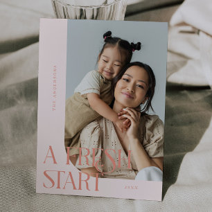 Fresh Start New Year Peach Curved Frame Photo Holiday Card