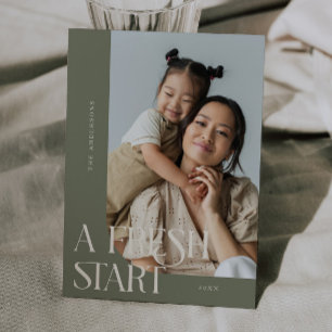 Fresh Start New Year Sage Green Curved Frame Photo Holiday Card