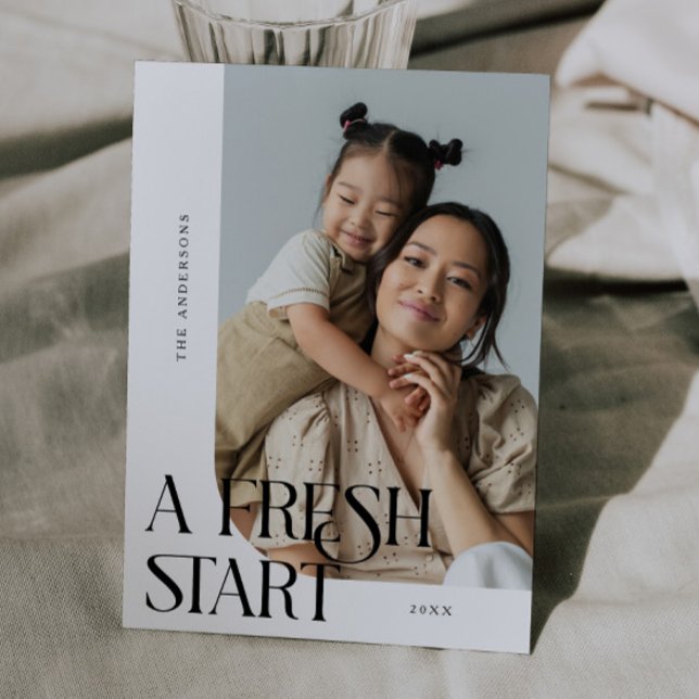 Fresh Start New Year White Curved Frame Photo Holiday Card (Creator Uploaded)