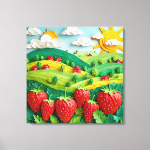 Fresh Strawberries Displayed on Greenfield Canvas Print