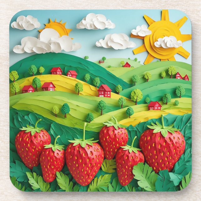 Fresh Strawberries Displayed on Greenfield  Coaster (Front)
