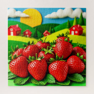 Fresh Strawberries Displayed on Greenfield Jigsaw Puzzle