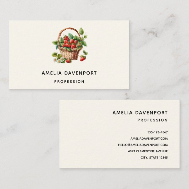 Fresh Strawberries in a Wicker Basket Business Card (Front/Back)