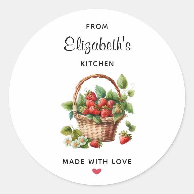 Fresh Strawberries in a Wicker Basket Kitchen Classic Round Sticker (Front)