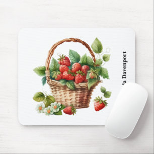 Fresh Strawberries in a Wicker Basket Mouse Mat