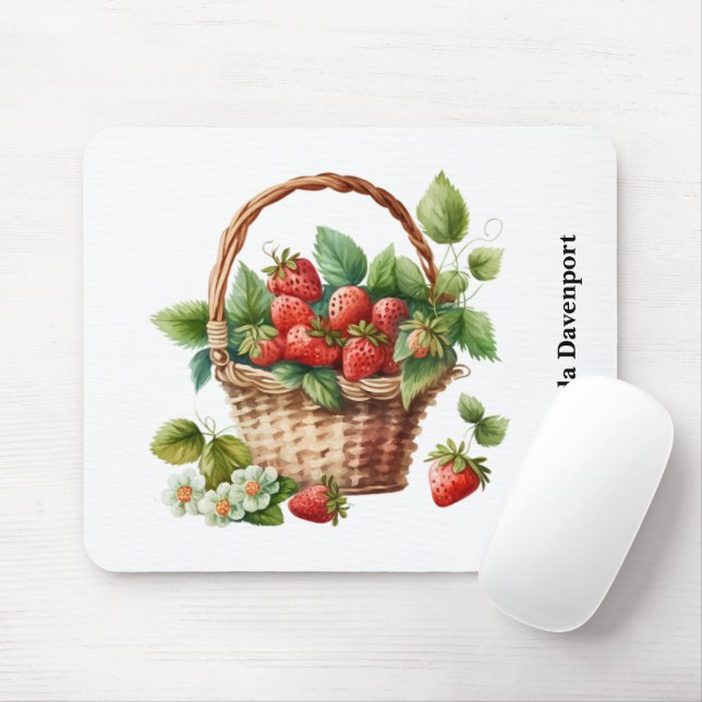 Fresh Strawberries in a Wicker Basket Mouse Mat (With Mouse)