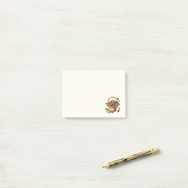 Fresh Strawberries in a Wicker Basket Post-it Notes (On Desk)